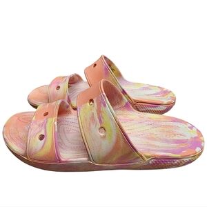 Crocs Classic Slides Orange‎ Pink Marble Unisex Beach Summer Sandals W 11 / M 9